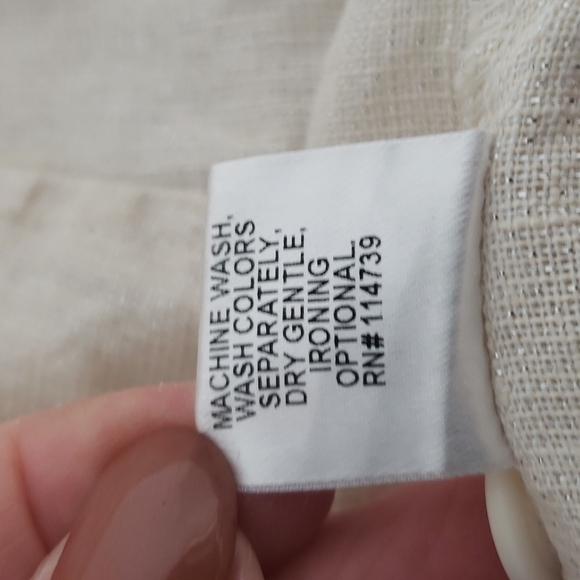 Flax Linen Tunic Length Shirt Natural & Silver Metallic Thread Oversize S NWT - Picture 9 of 12